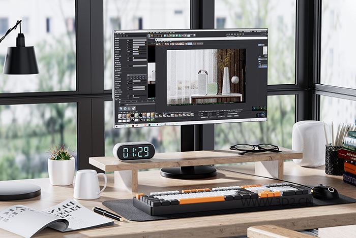 电脑工作桌面场景3D素材（C4D工程）