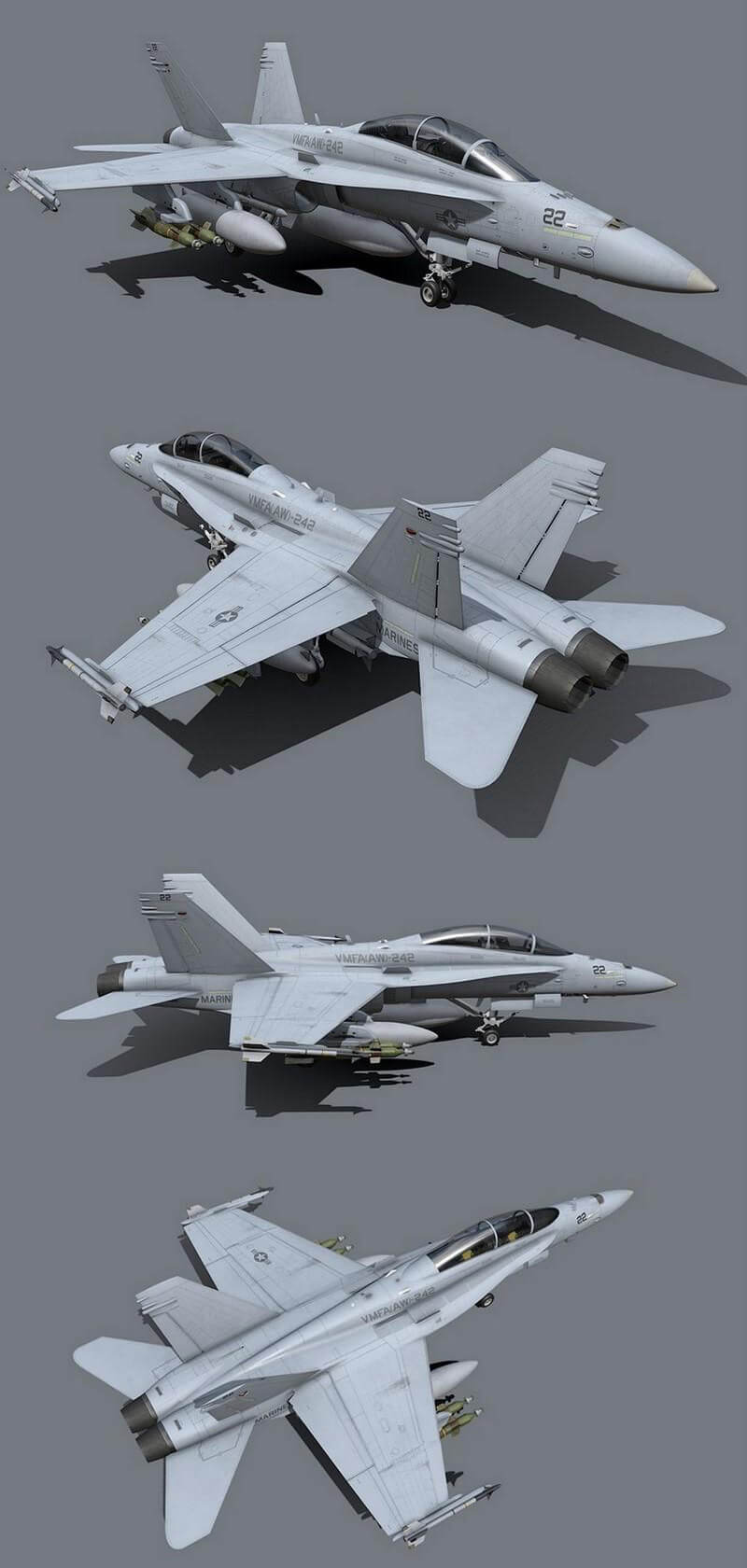 FA-18 Hornet大黄蜂战斗机3D模型（OBJ,FBX,MAX）