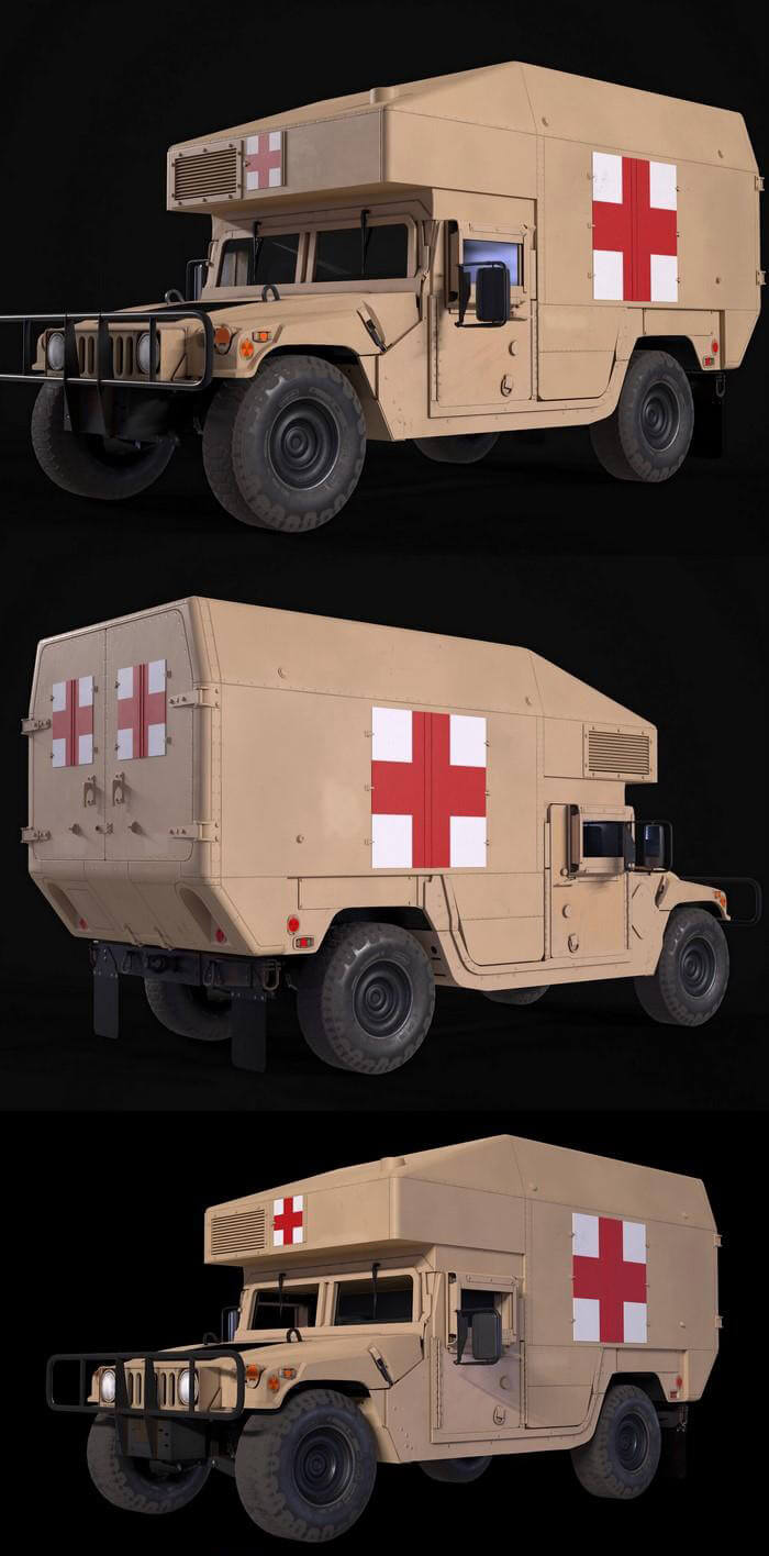 HMMWV Ambulance军用悍马救护车3D模型（OBJ,FBX,MAX）