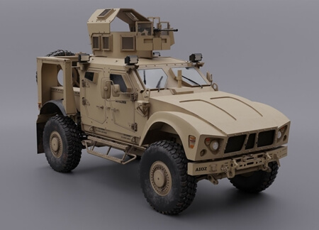 Blender版奥什科什 M-ATV MRAP 防地雷伏击保护军用汽车3D模型下载（内嵌材质贴图 Blend,FBX,USD）