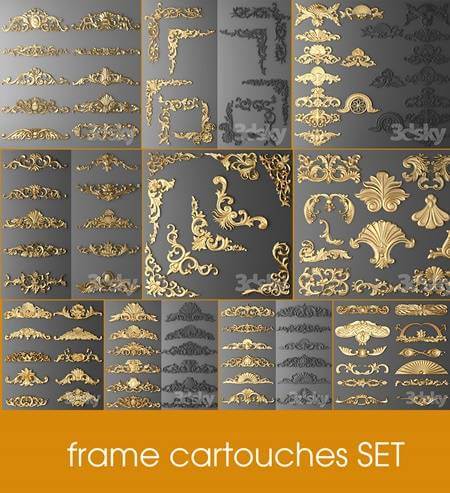 Frame Cartouches set stucco decor金色雕花装饰合集3D模型（FBX,MAX）