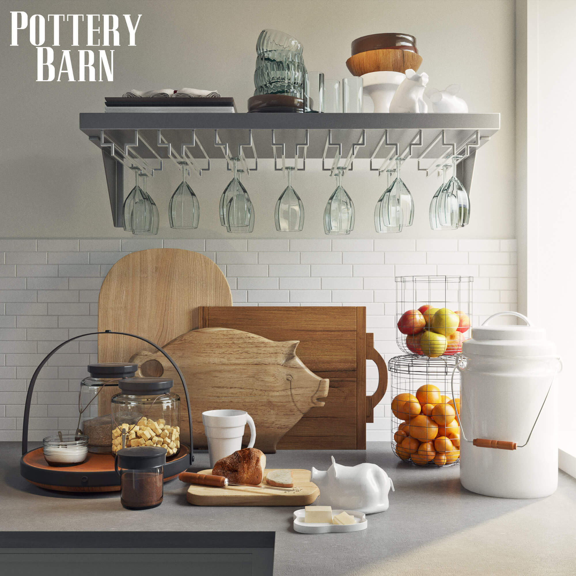 Pottery Barn Cucina Cafe Station系列厨房用品和装饰组合3D模型（FBX,MAX）