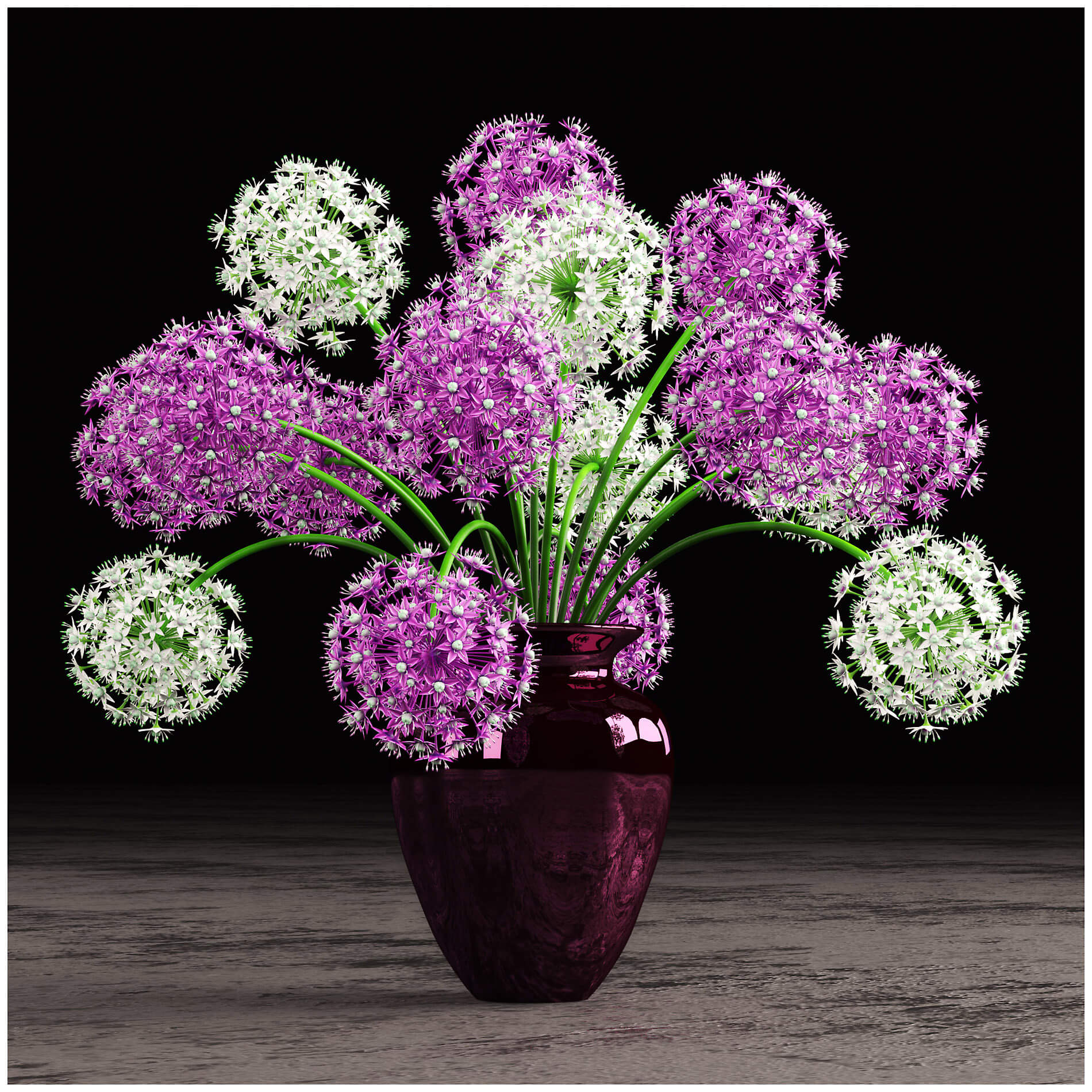 装饰花瓶中的洋葱花花束3D模型（FBX,MAX）