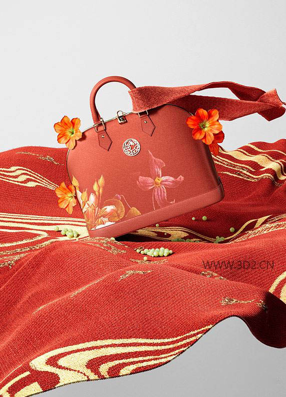 中式女包渲染 红色中国风女包工程