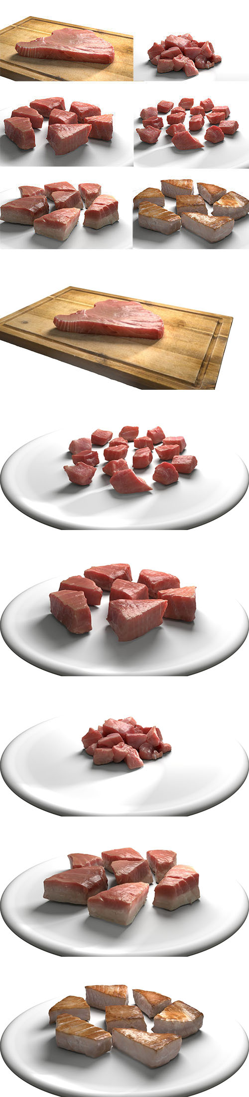 金枪鱼肉包-牛排生熟切碎低聚3D模型 (OBJ)