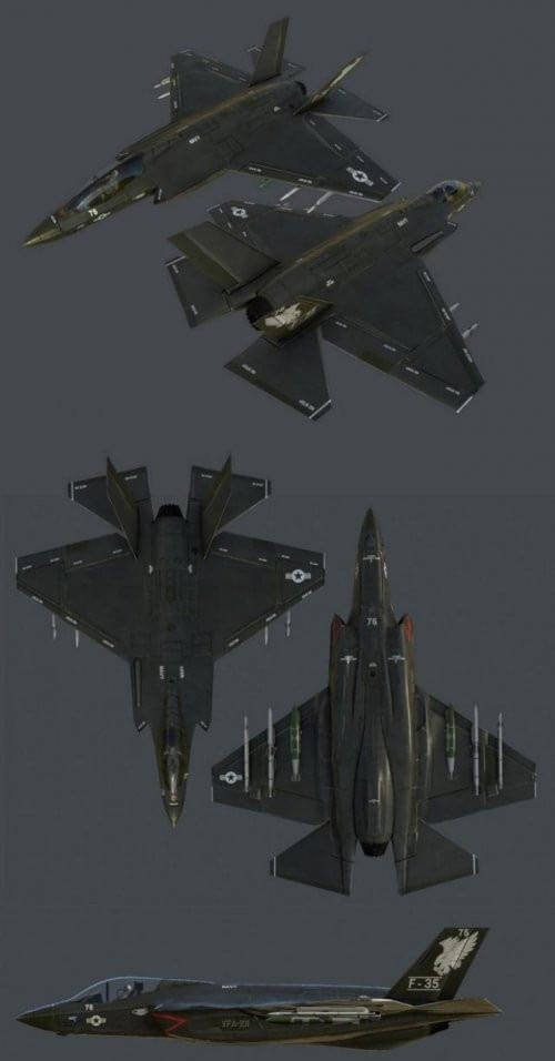 F35游戏风格战斗机飞机3D模型下载（FBX,OBJ,MAX）