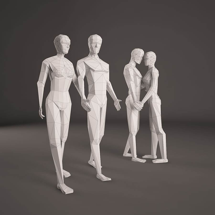 情侣低多边形人物组合C4D模型基础人体模特下载（OBJ）