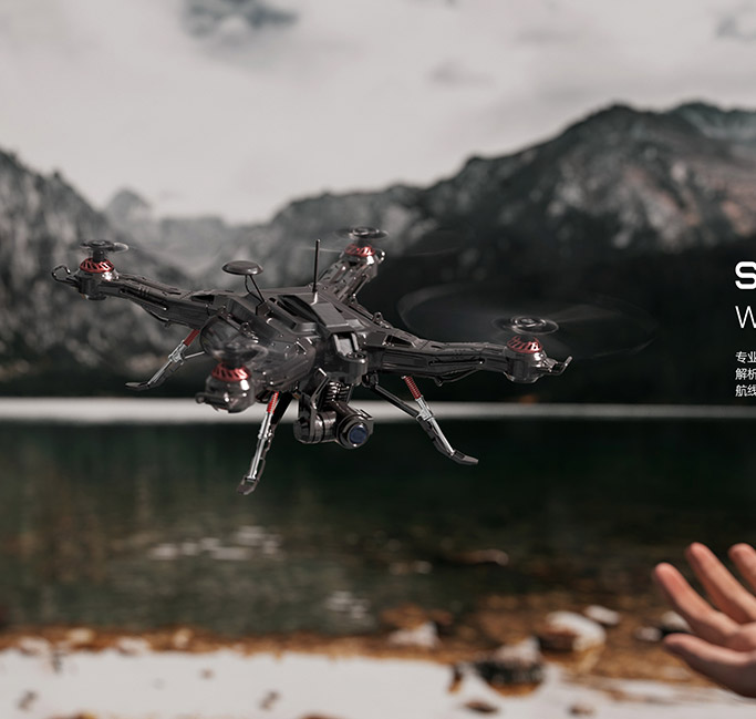 湖边无人机产品渲染工程 大疆无人机C4D模型