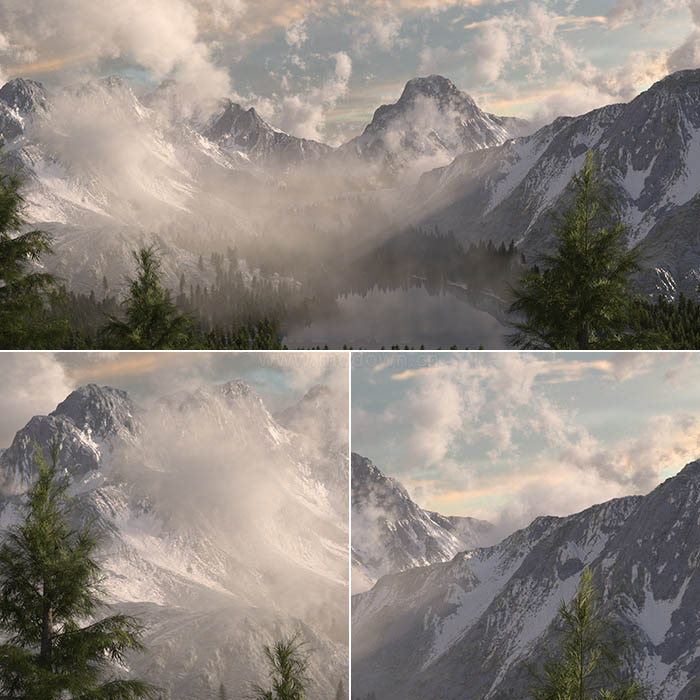 大山森林湖泊场景模型 森林雪山C4D模型