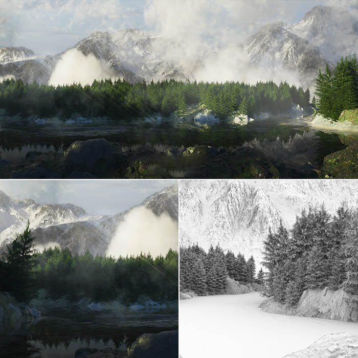 森林大山C4D模型 山脉雪山场景模型