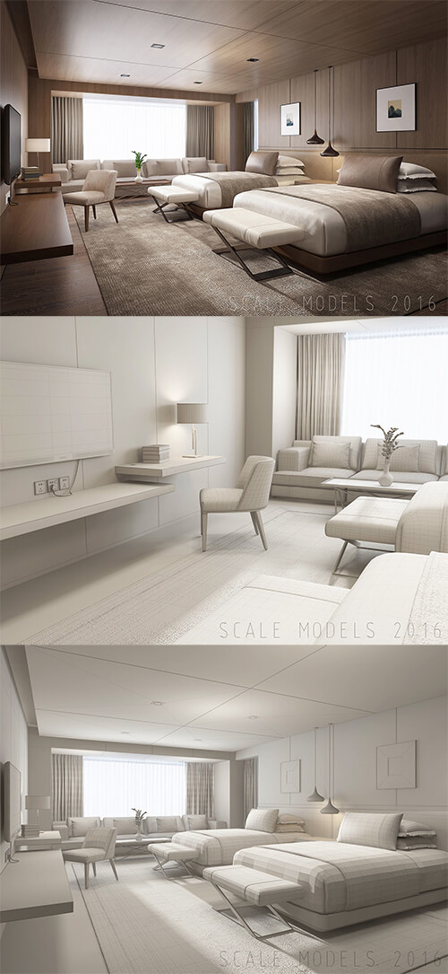 酒店客房场景3D模型下载（OBJ,FBX,MAX）