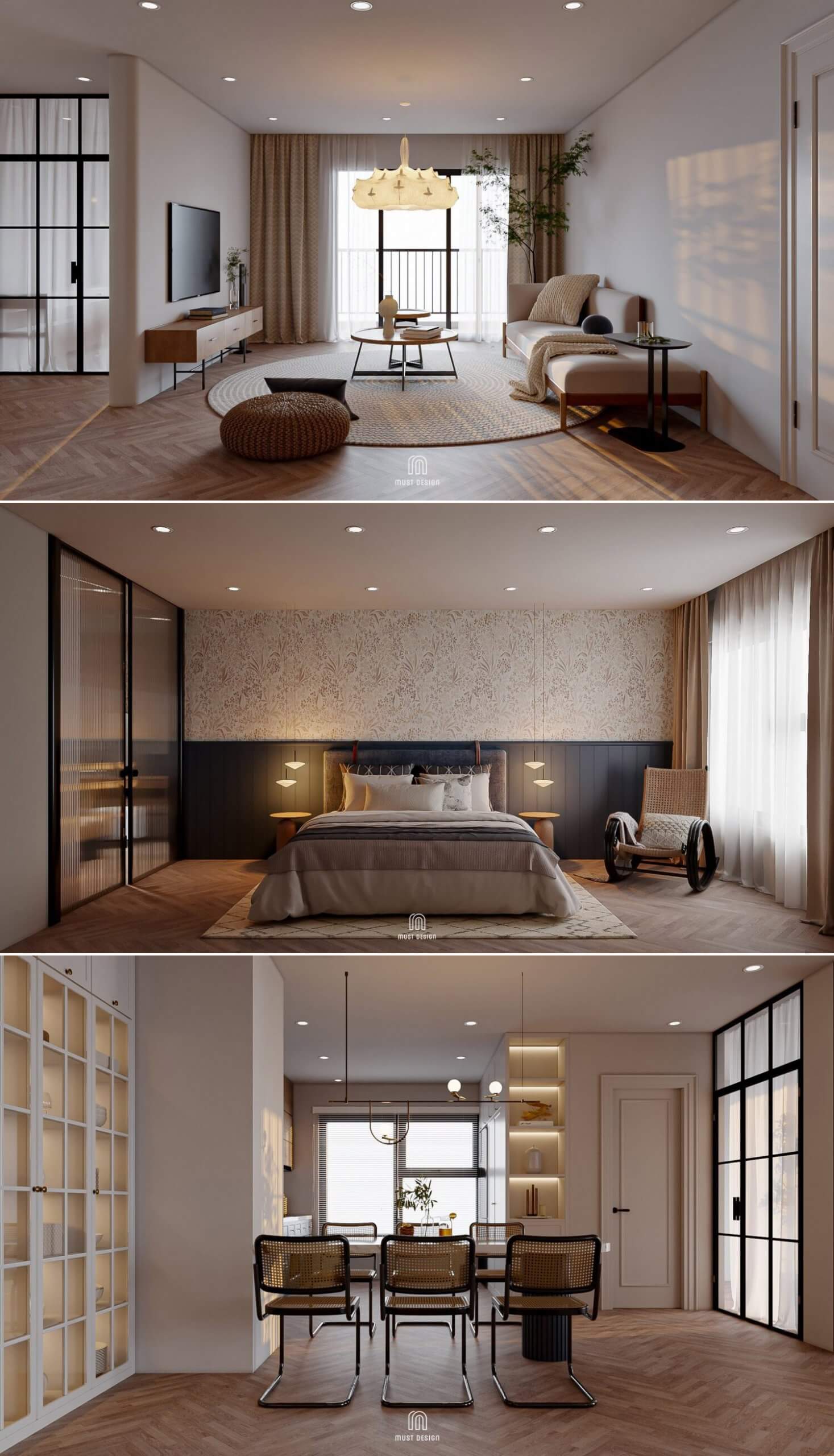 公寓内部设计 客厅卧室餐厅设计 客厅卧室餐厅场景3D模型（MAX）