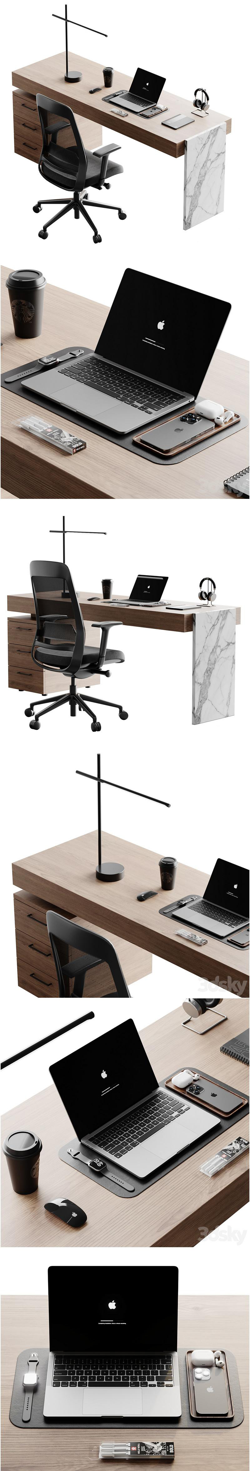 办公室内办公桌和数码设备3D模型免费下载（fbx,max,obj）