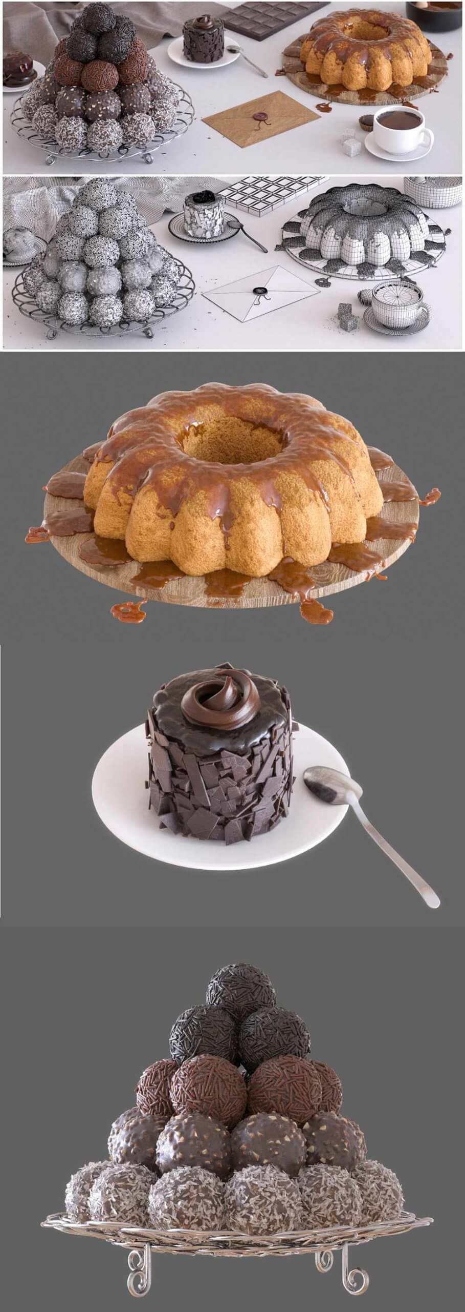 巧克力甜品和咖啡组合3D模型（FBX,MAX）
