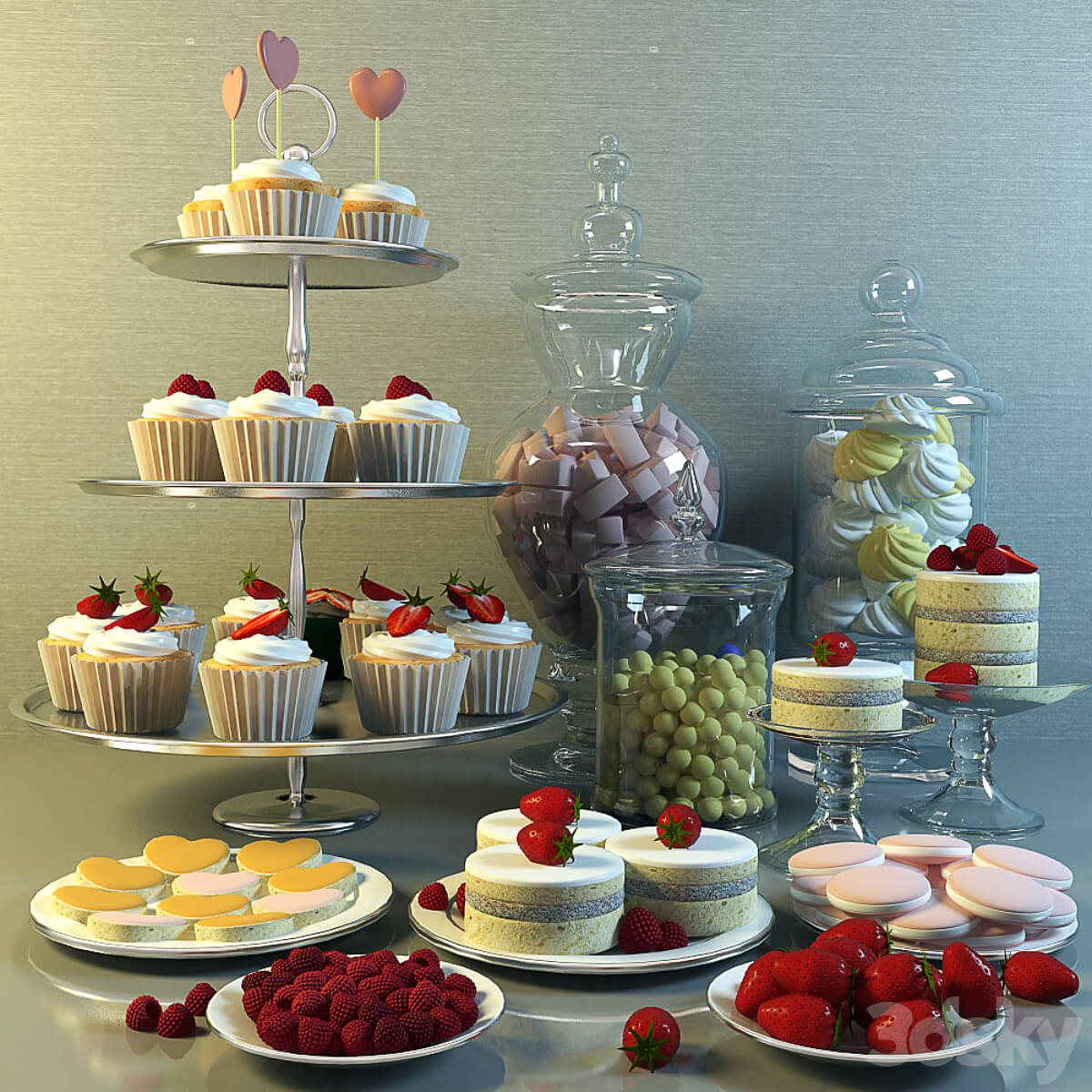 蛋糕 草莓等水果和甜品组合3D模型（FBX,MAX）