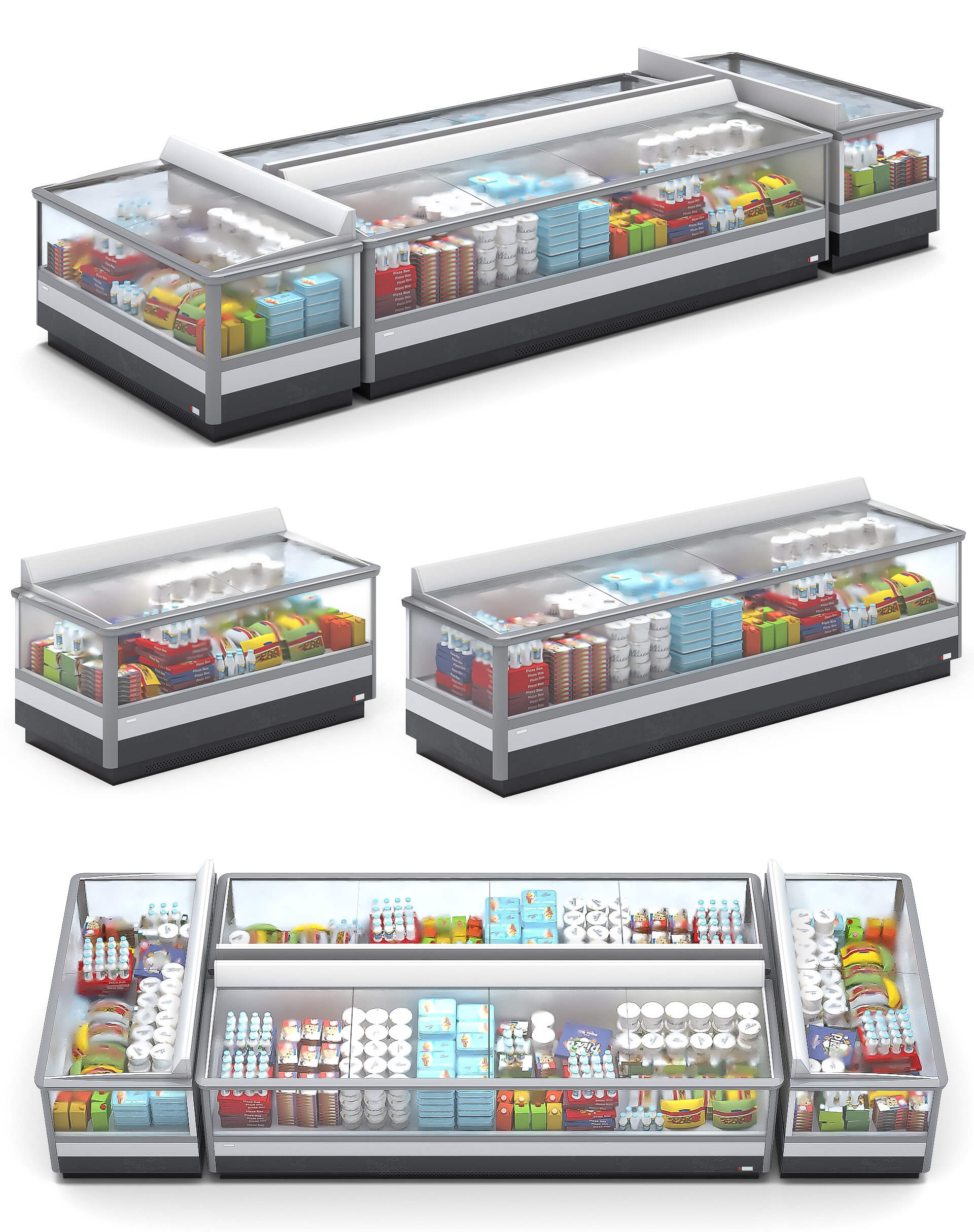 摆满冰淇淋和饮料的玻璃冷藏柜3D模型（OBJ,FBX,MAX）