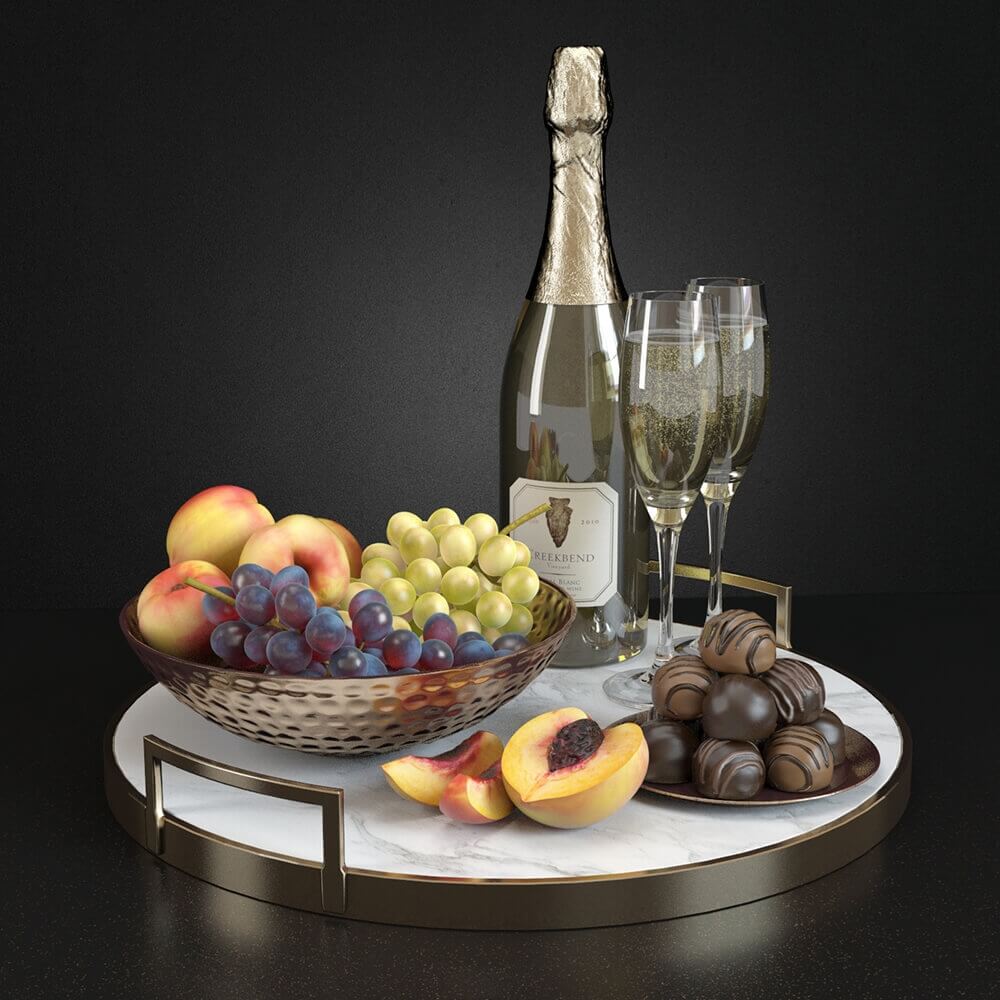 桃子葡萄巧克力香槟等食物组合3D模型（OBJ,FBX,MAX）