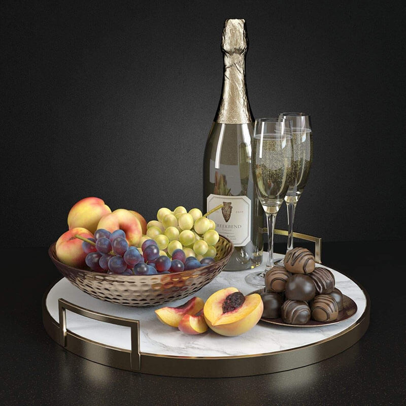 香槟和水果美食美酒组合3D模型下载（C4D,FBX,OBJ,MAX）