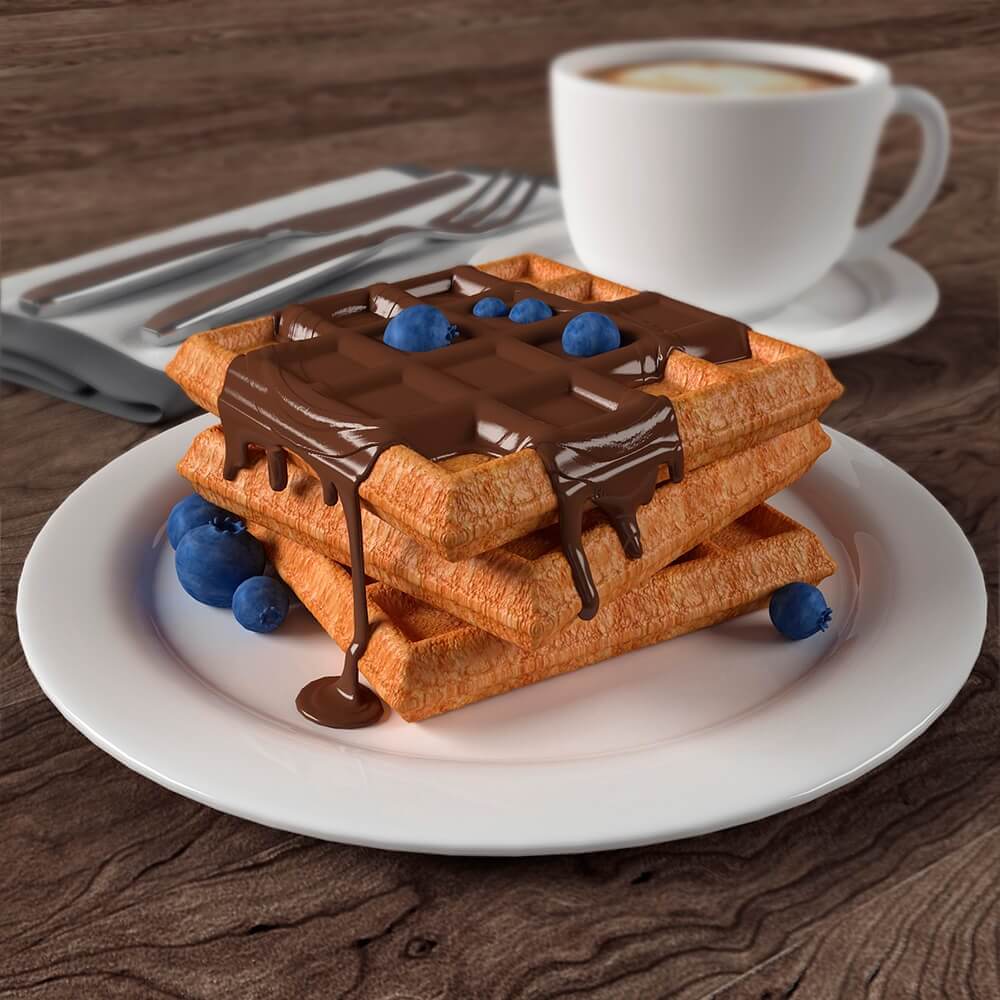 华夫饼和咖啡早餐3D模型（OBJ,FBX,MAX）