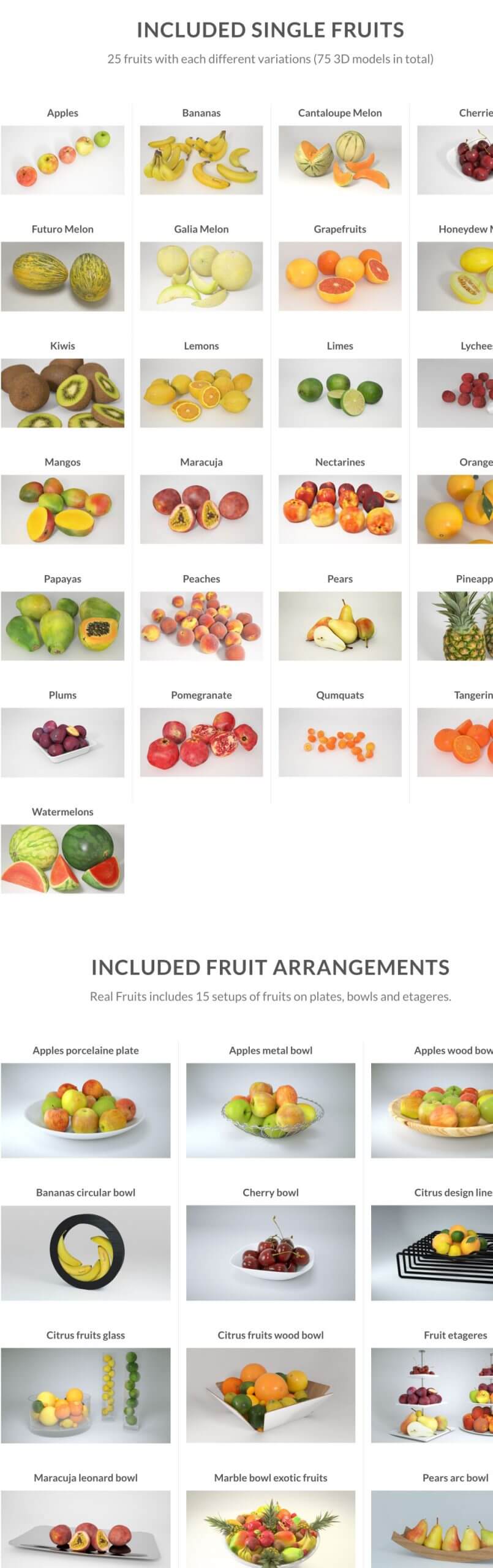 25种常见水果精品3D模型下载（MAX）
