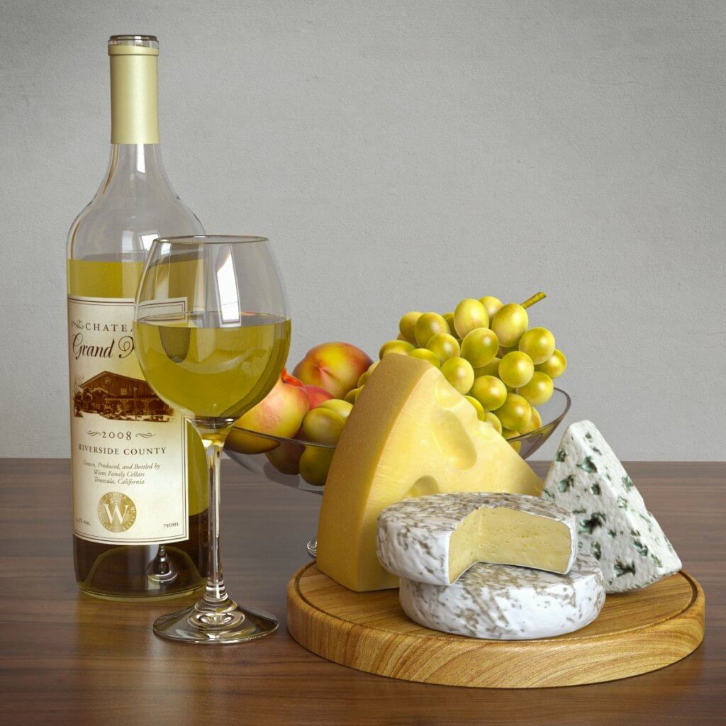 白葡萄酒和水果芝士3D模型（OBJ,FBX,MAX）