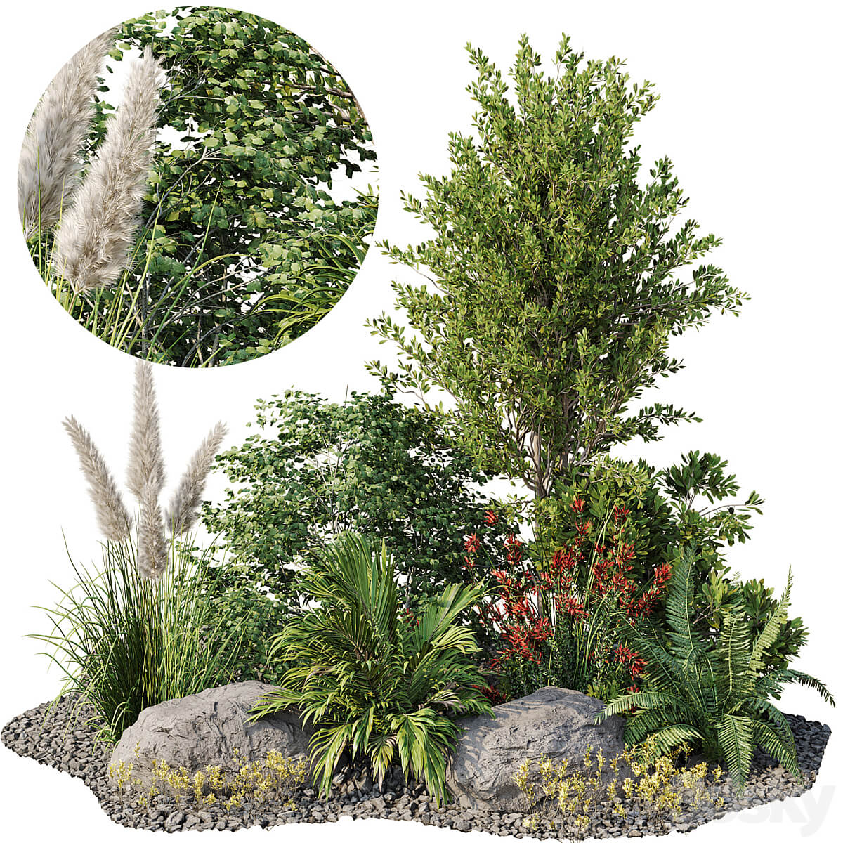绿植组合景观 花园景观3D模型（OBJ,MAX）
