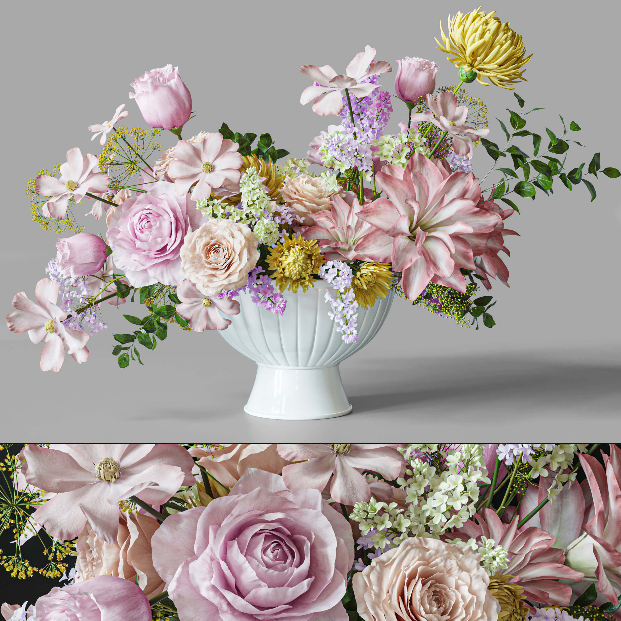 玫瑰 百合等混合花束 婚礼花束3D模型（OBJ,FBX,MAX）