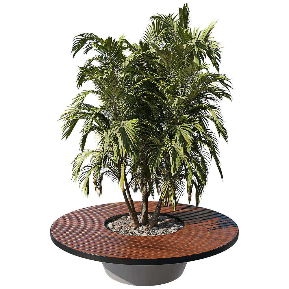 带长凳的圆形室外棕榈植物花坛3D模型（OBJ,FBX,MAX）