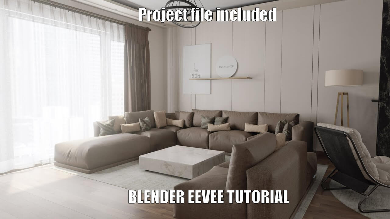 Blender EEVEE打造的客厅日间3D场景模型下载（Blend）