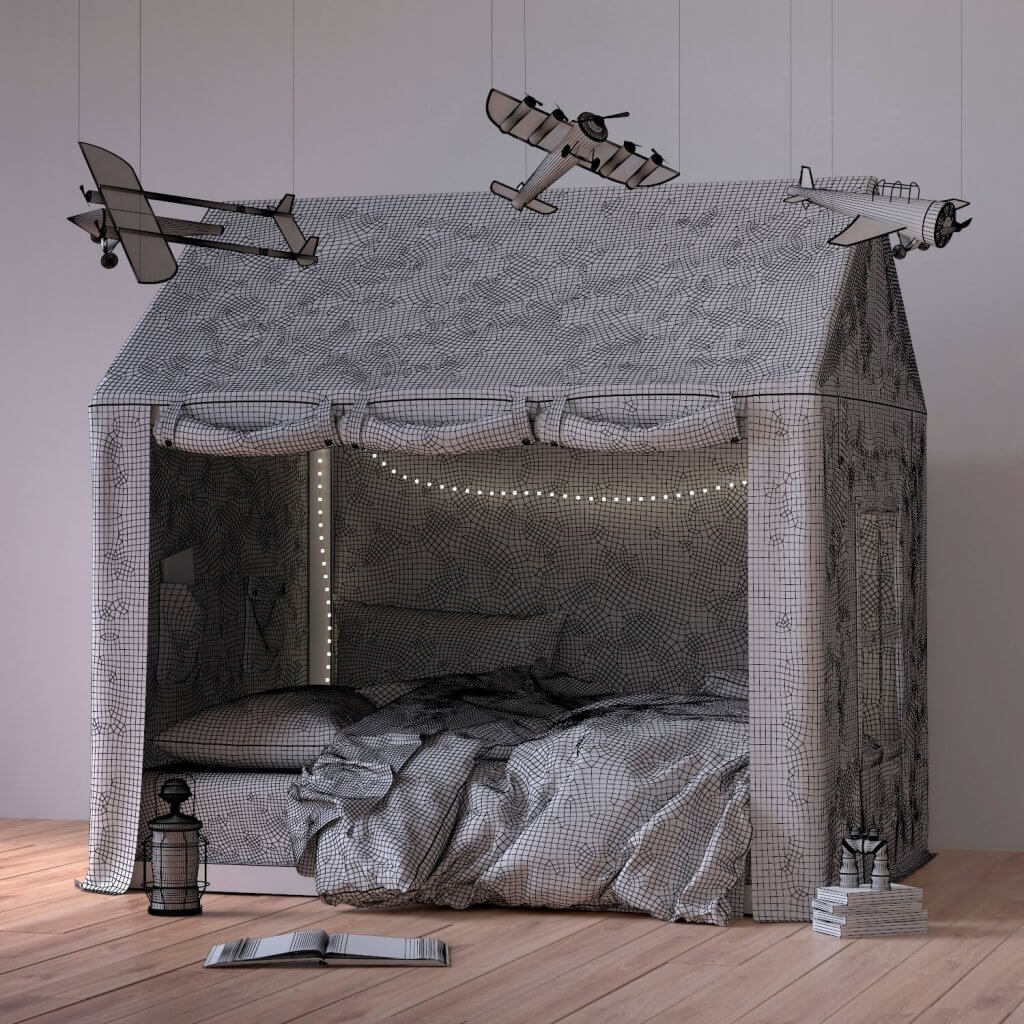 儿童室内帐篷床3D模型（OBJ,FBX,MAX）