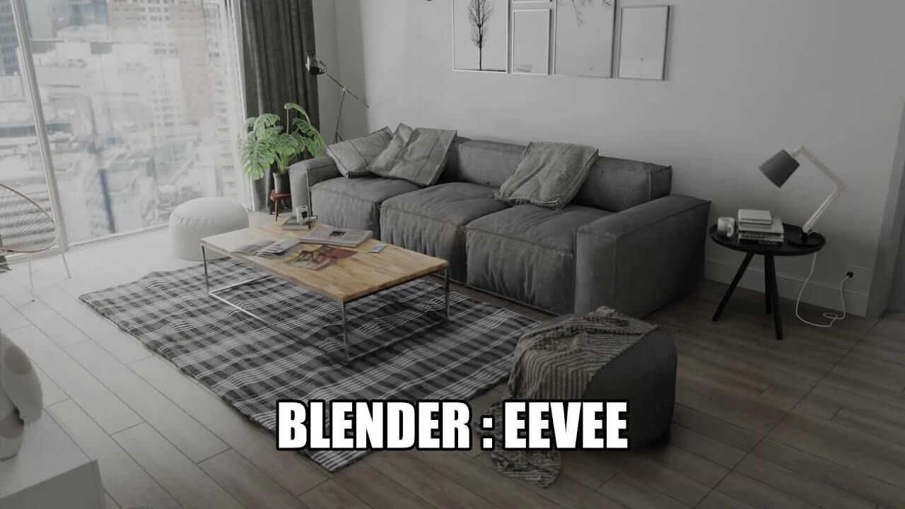 Blender eevee打造的室内客厅起居室3D场景效果下载（blend）